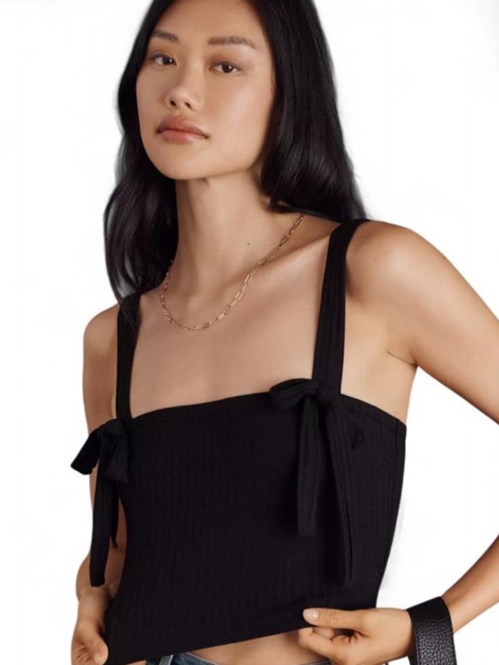 By Anthropologie Ribbed Bow Knit Tank Top